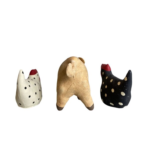 Handcrafted Primitive Rustic Farmhouse Stuffed Canvas Polka Dot Chickens & Pig F - Picture 2 of 4